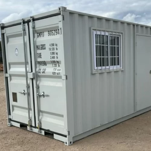 9ft containerkantoor met zijpersoneelsdeur en veiligheidsraam - draagbaar bouwkantoor | Grijs