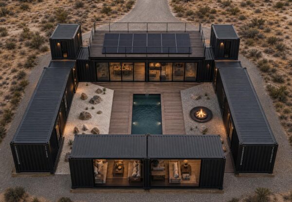 De Ultieme Containerwoning - 10-Module Luxe Binnenplaats Wellness Villa met Plunge Pool, 3 Slaapkamers, Kantoor, Kunstatelier & Ontspanningsruimte